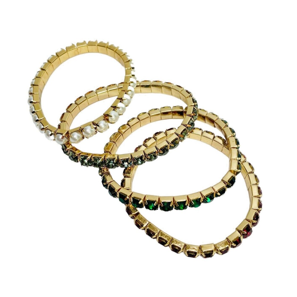 New 4 Stretch Bracelets Green Red Pearl Rhinestone Gift Fashion Women Jewelry